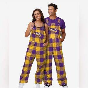 FOCO LSU Tigers Plaid Bib Overalls Purple Gold | Men’s Size Medium | NCAA NWOT